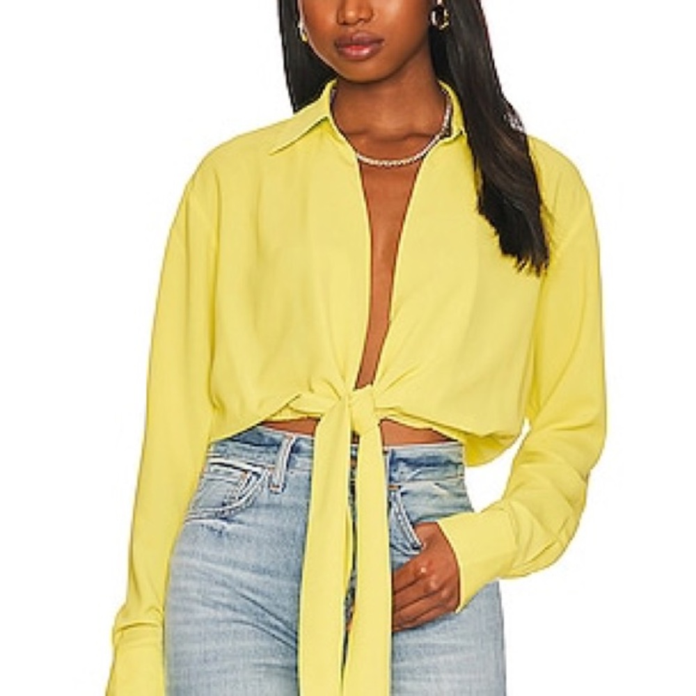 LE SUPERBE Women's Yellow Tie-Front Blouse SIZE Small